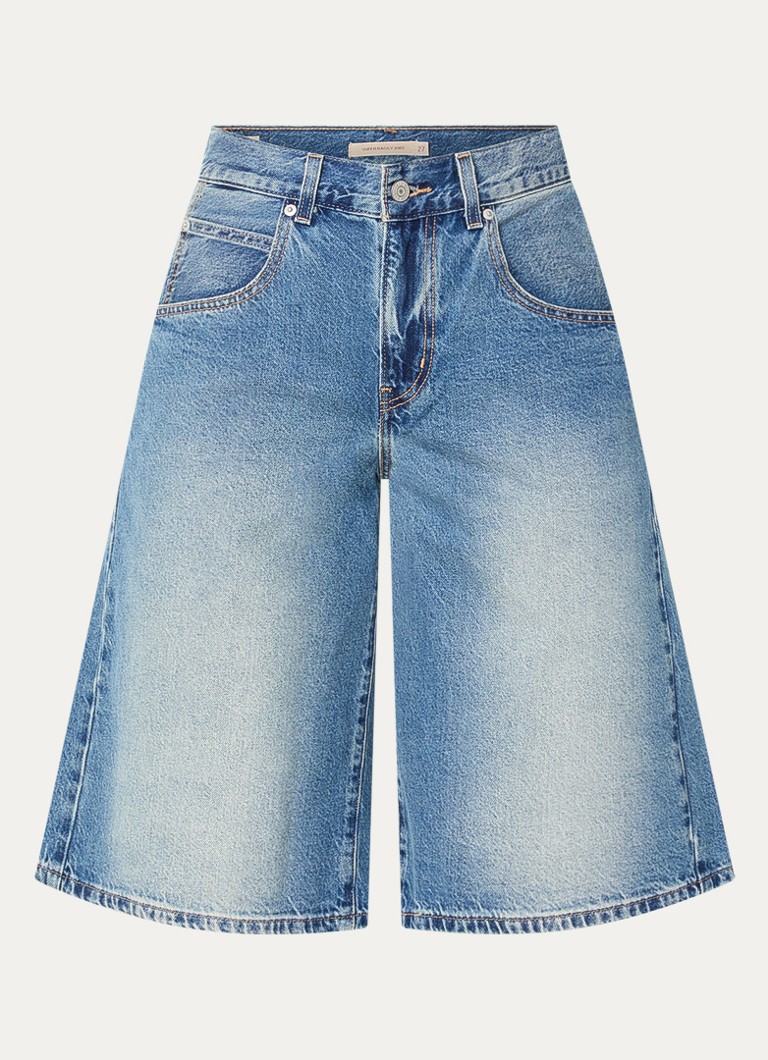Levi's Dames Super Baggy mid waist wide fit korte broek van denim met medium wassing in de kleur Indigo