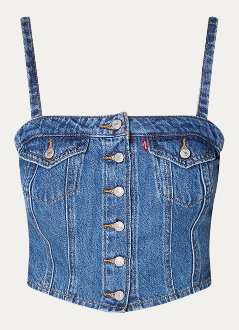 Levi's Dames Crop top van denim met borstzakken in de kleur Indigo