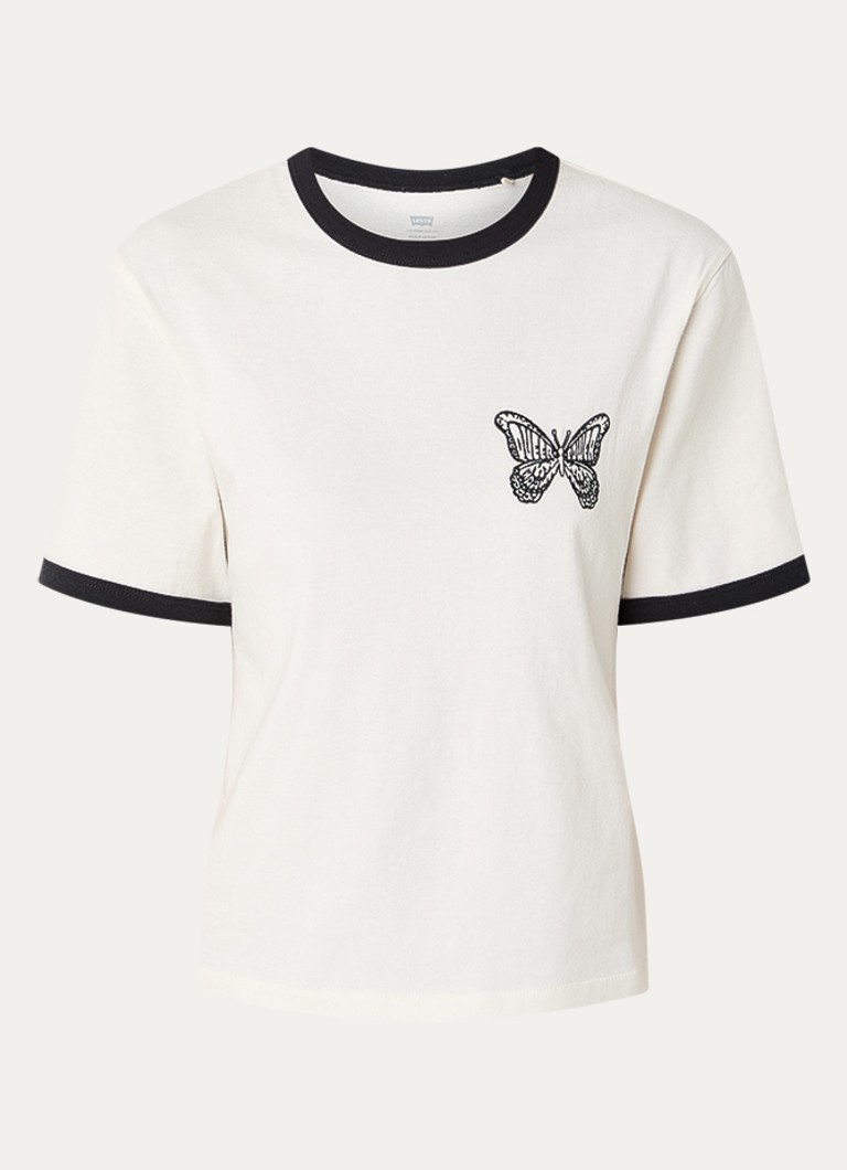 Levi's Dames T-shirt met borduring in de kleur Gebroken wit