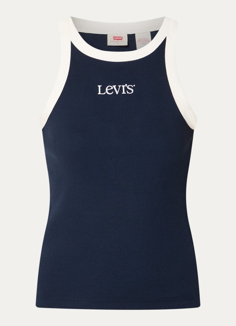 Levi's Dames Racerback tanktop met ribstructuur en logoborduring in de kleur Donkerblauw