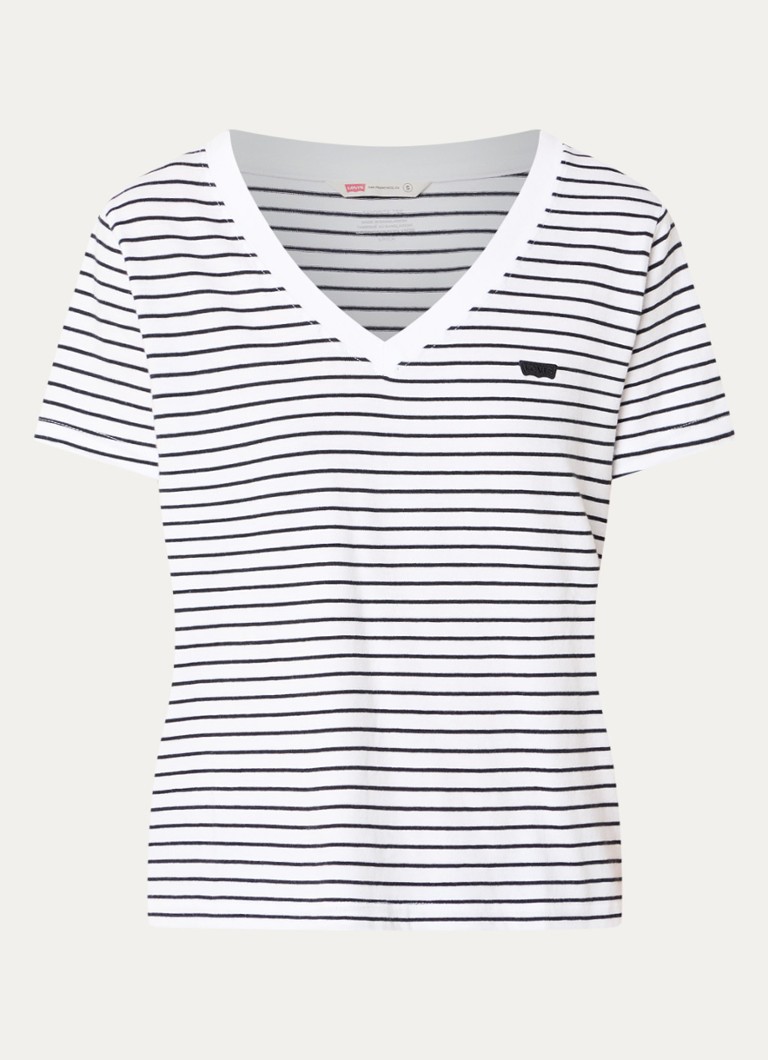 Levi's Dames T-shirt met streepprint en logopatch in de kleur Wit