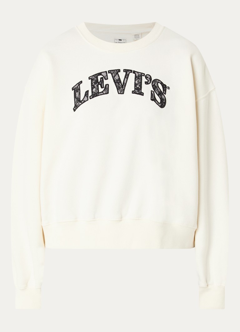 Levi's Dames Sweater met logoborduring in de kleur Gebroken wit