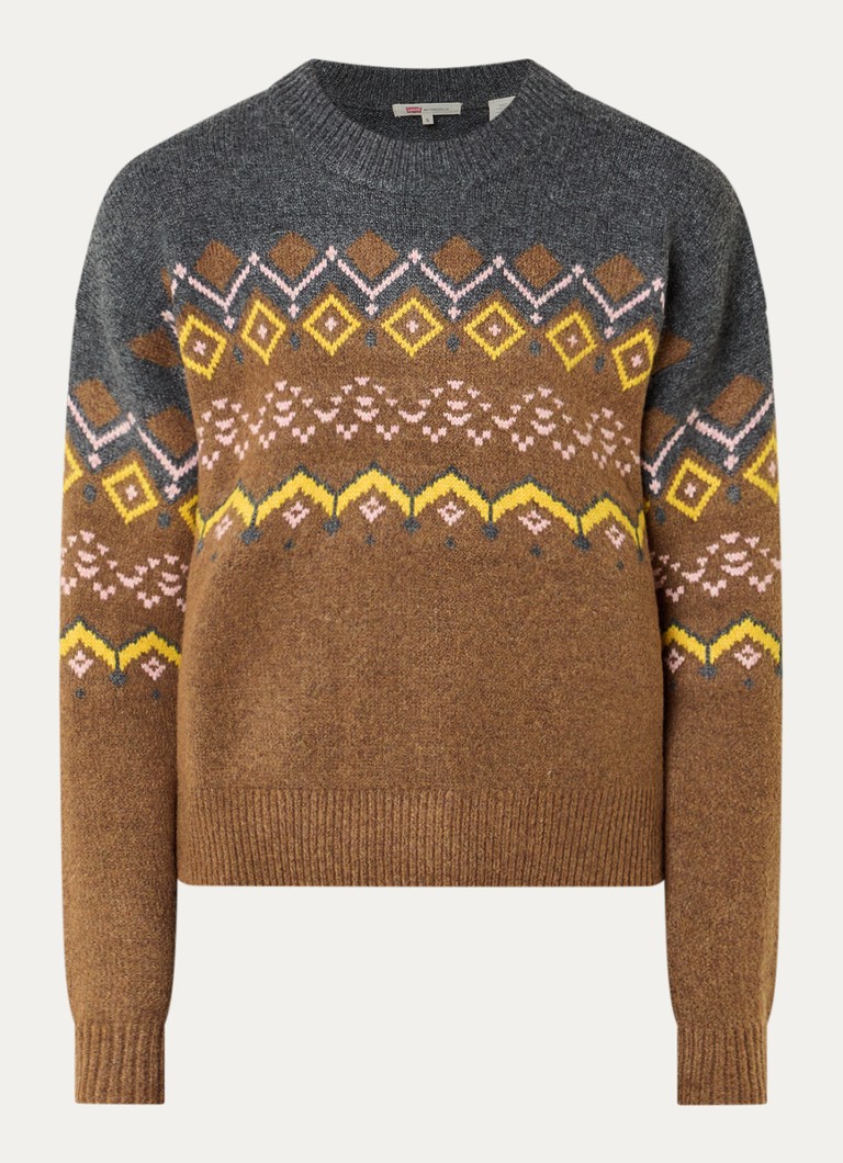 Levi's Dames Charlotte fijngebreide trui in wolblend met ingebreid patroon in de kleur Camel