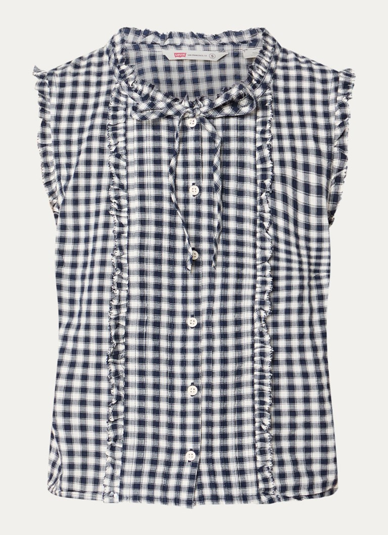 Levi's Dames Mouwloze blouse met ruches en ruitdessin in de kleur Donkerblauw