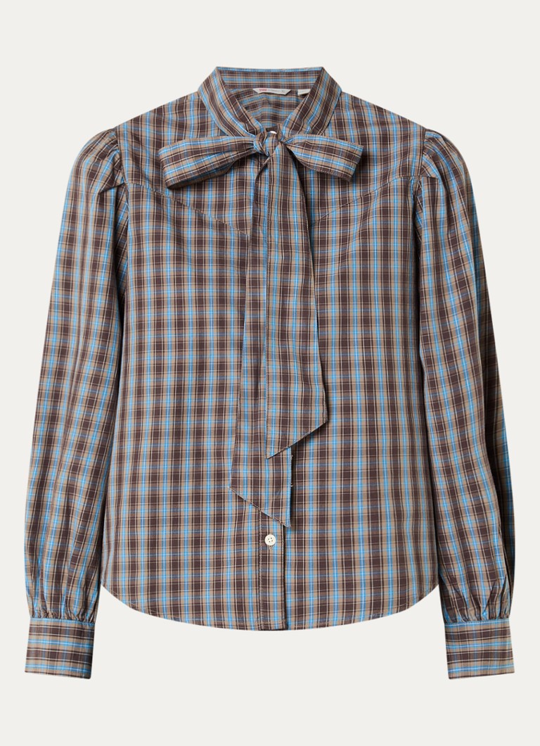 Levi's Dames Judice blouse met ruitdessin en strikkraag in de kleur Bruin