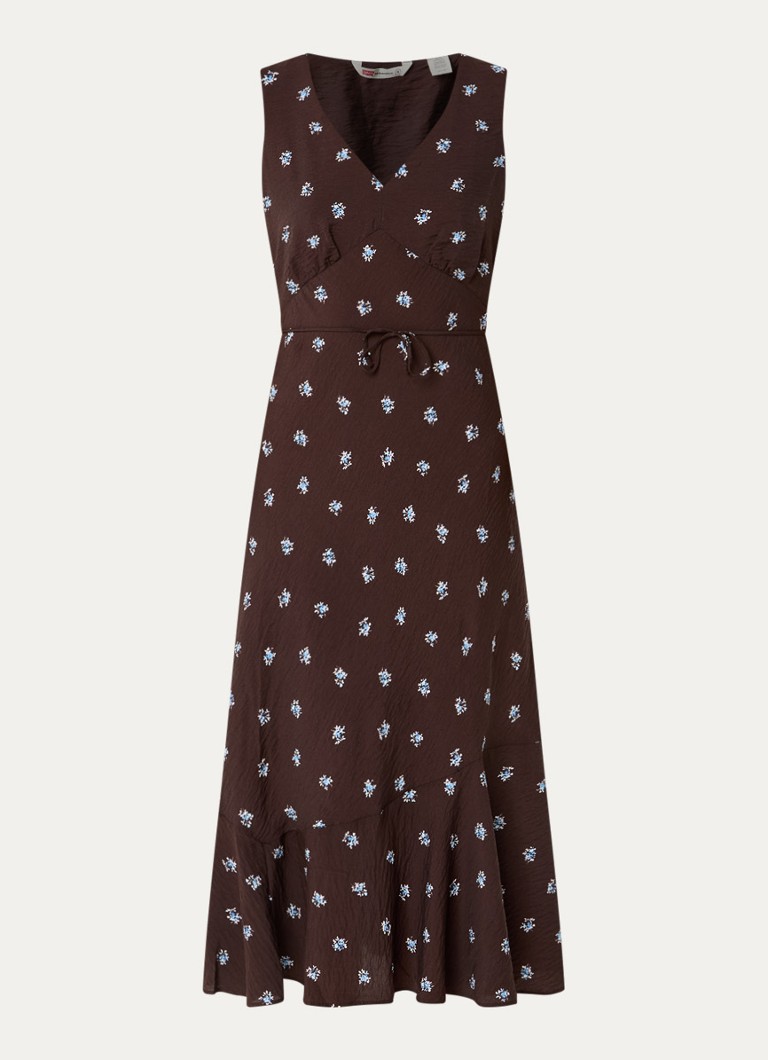 Levi's Dames Brita midi jurk met bloemenprint in de kleur Donkerbruin