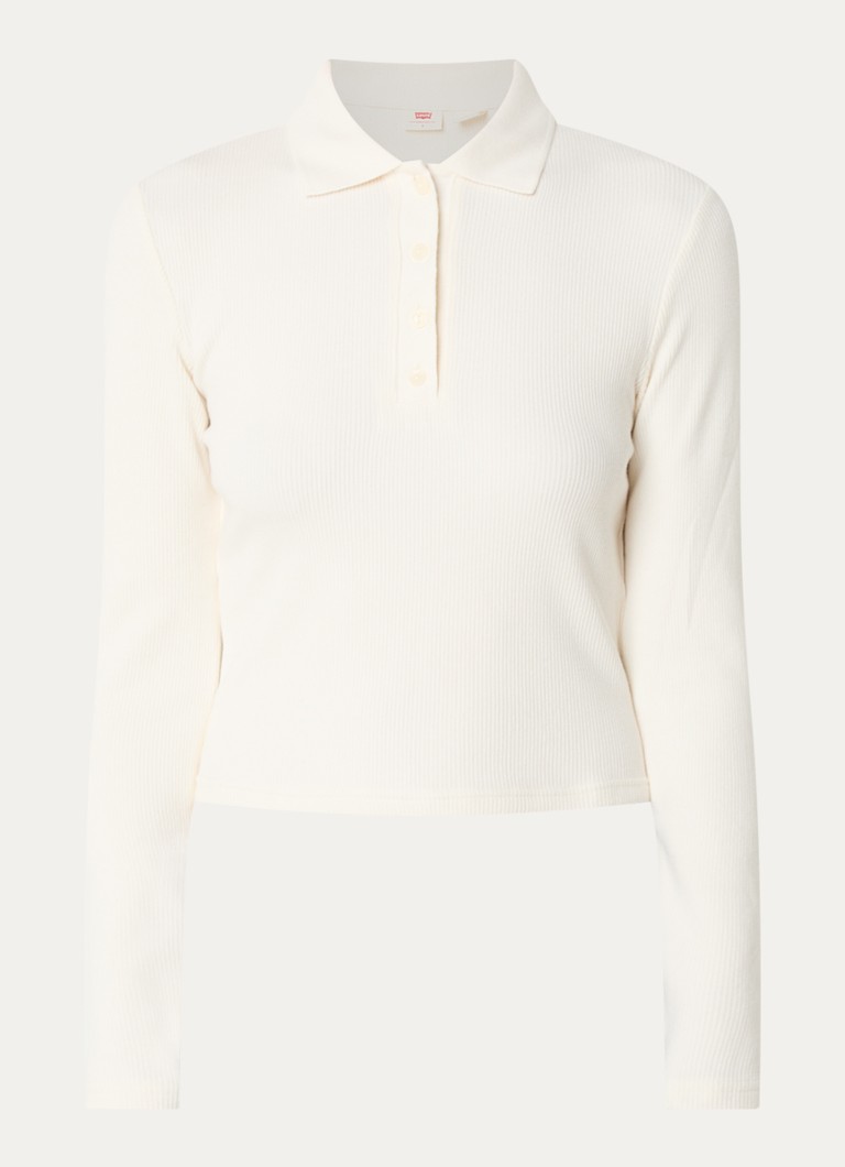 Levi's Dames Polo met ribstructuur in de kleur Gebroken wit