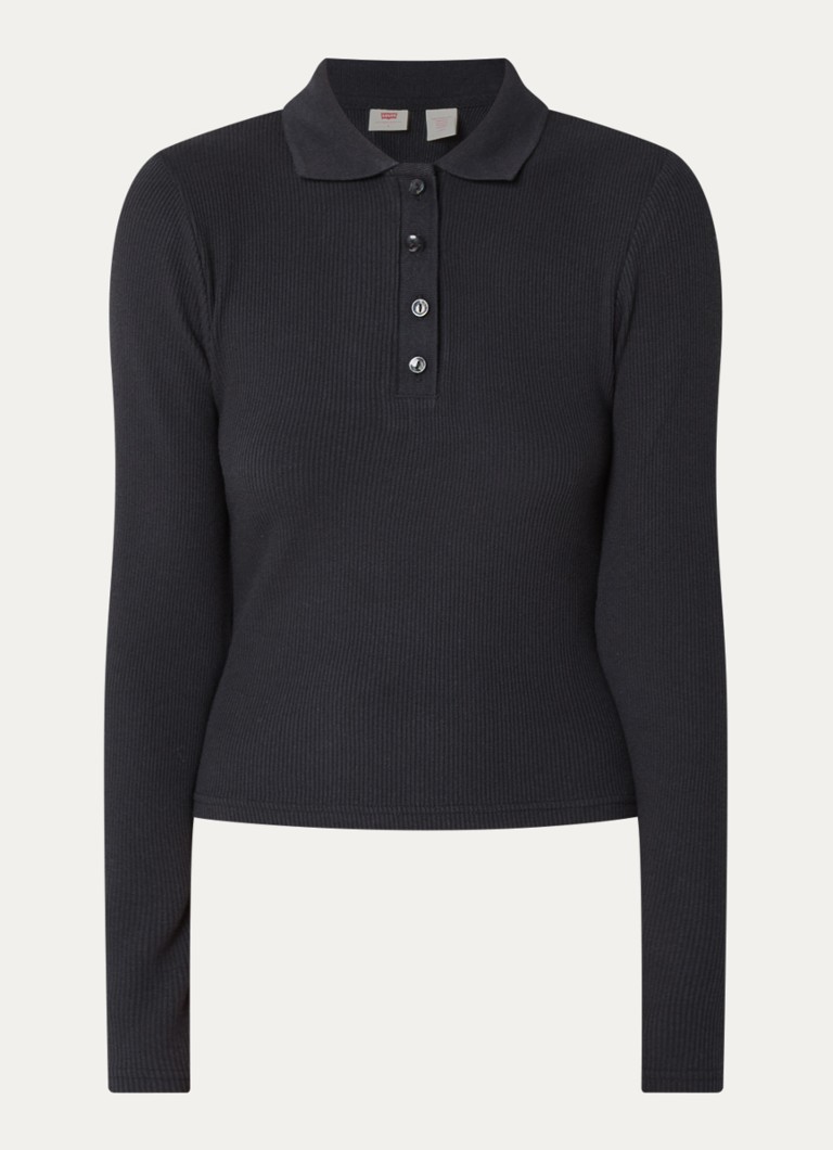 Levi's Dames Rory polo met ribstructuur in de kleur Zwart