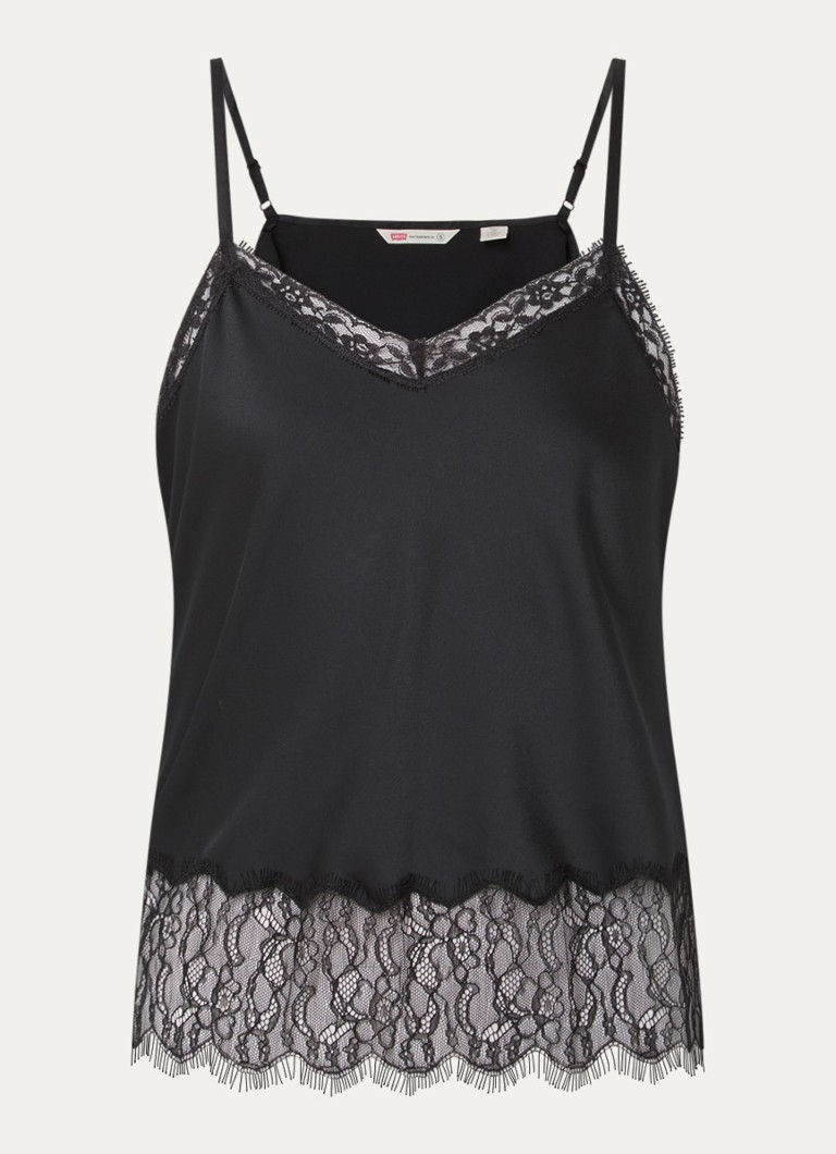 Levi's Dames Lynn top met details van kant en spaghetti bandjes in de kleur Zwart