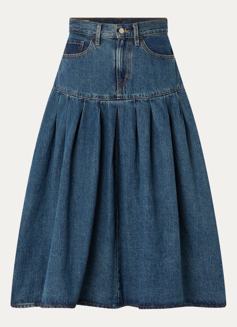 Levi's Dames Yoked midi spijkerrok met plooidetail in de kleur Indigo