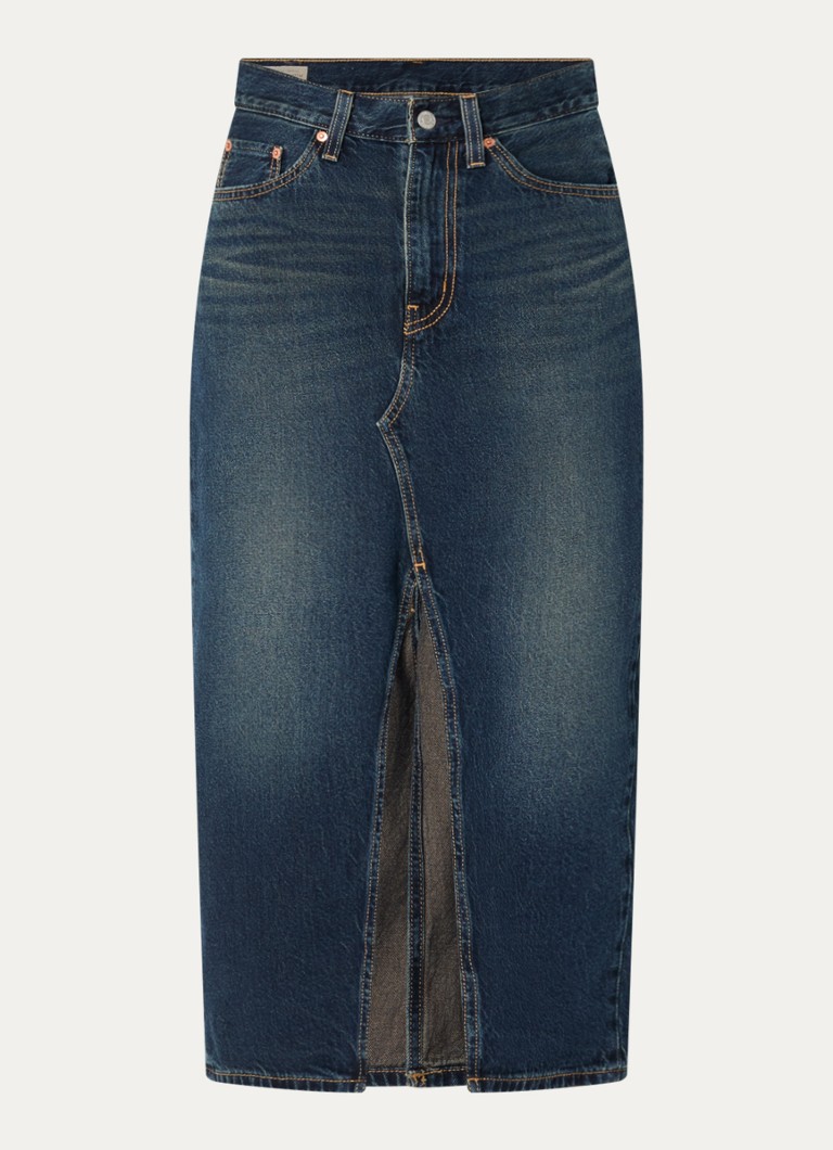 Levi's Dames Decon midi spijkerrok met steekzakken en split in de kleur Indigo
