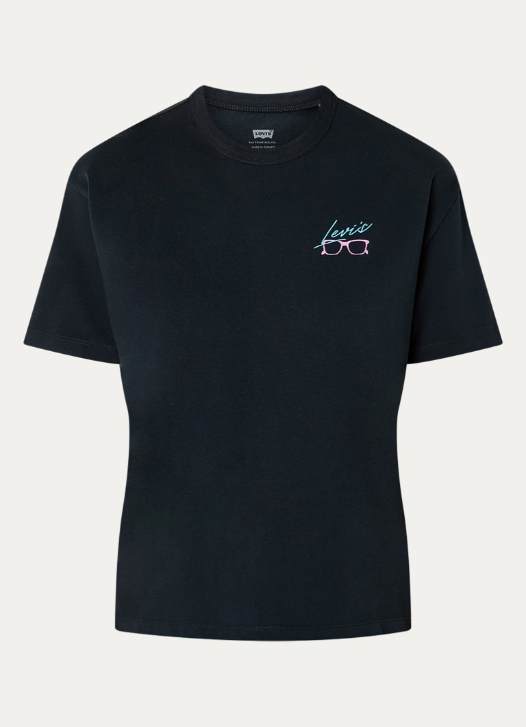 Levi's Dames T-shirt met logo- en backprint in de kleur Donkerblauw