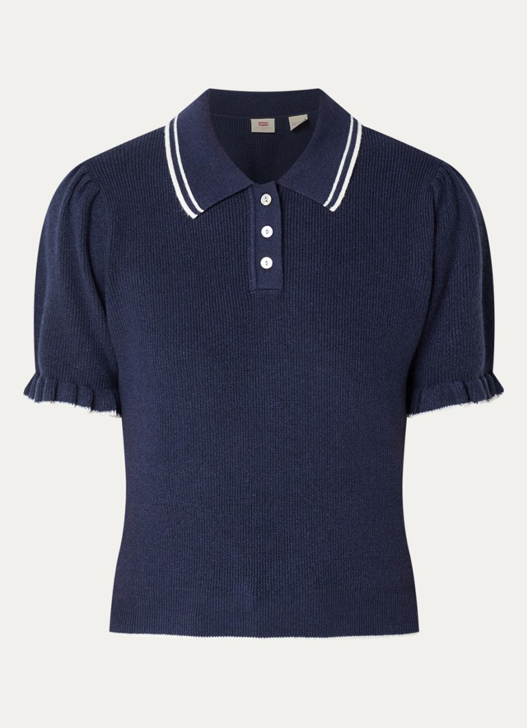 Levi's Dames Ribgebreide trui met pofmouw en polokraag in de kleur Donkerblauw