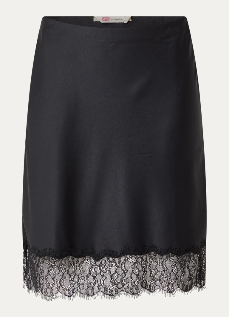 Levi's Dames Lynn midi rok van satijn met details van kant in de kleur Zwart