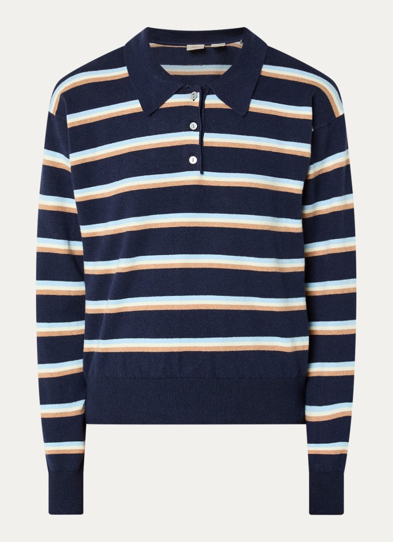 Levi's Dames Fijngebreide pullover met streepprint en polokraag in de kleur Donkerblauw