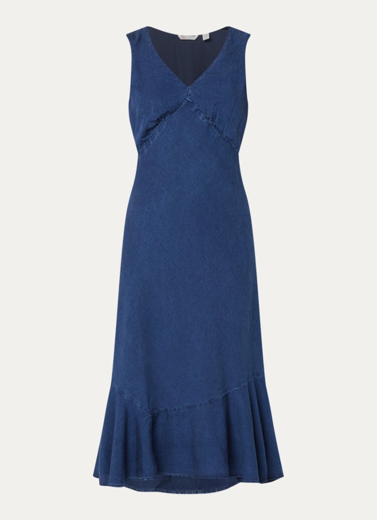 Levi's Dames Brita midi jurk van denim met V-hals in de kleur Indigo