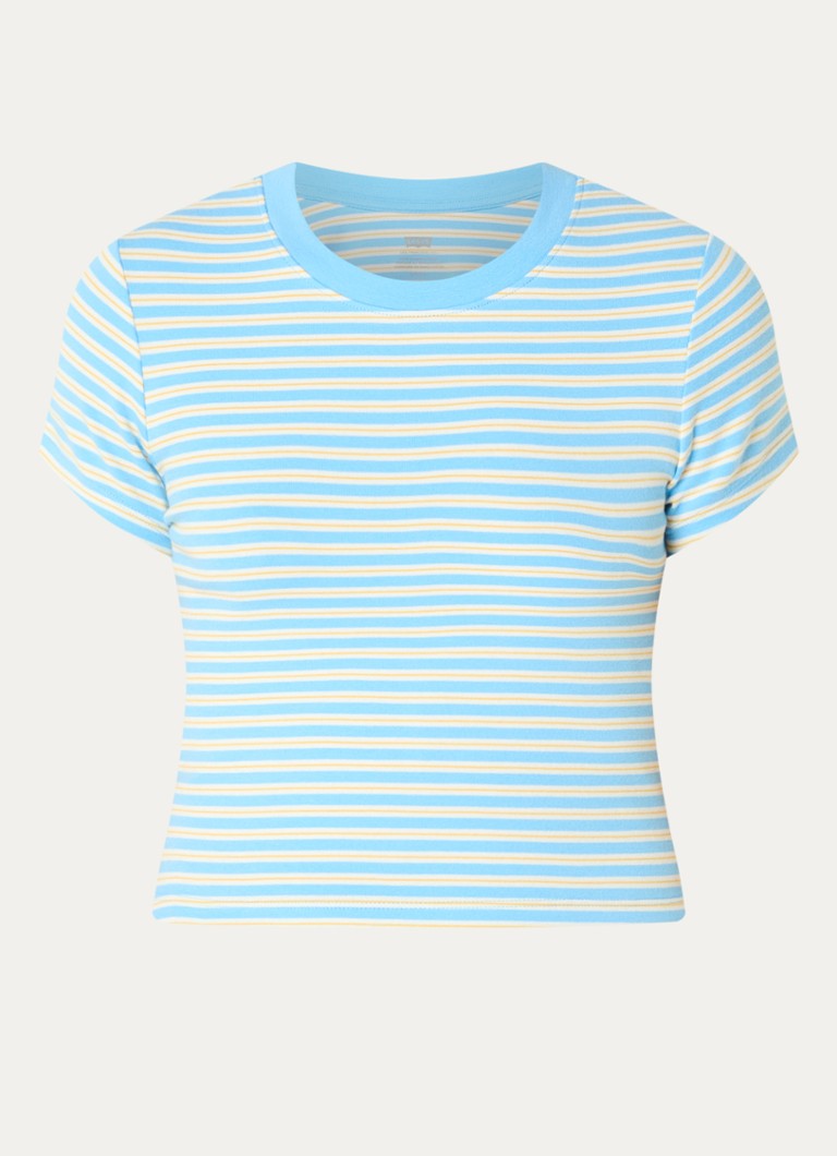 Levi's Dames Cropped T-shirt met streepprint in de kleur Lichtblauw