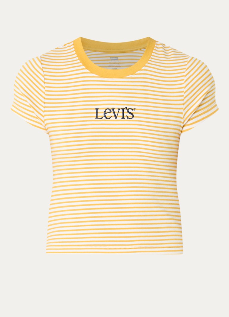 Levi's Dames T-shirt met streepprint en logoborduring in de kleur Geel
