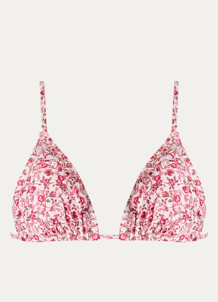 Becksöndergaard Dames Fleuriella Bella triangel bikinitop met bloemenprint in de kleur Rood, maat: L