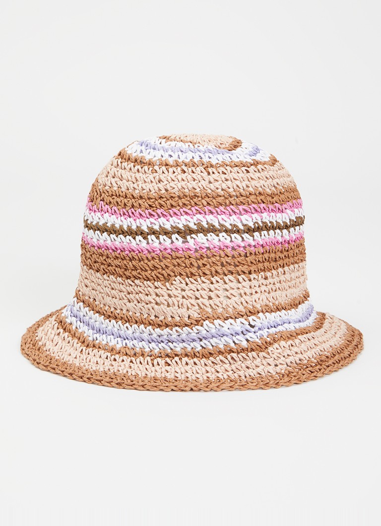 Becksöndergaard Dames Bucket hoed van papier met streepprint in de kleur Lichtbruin, maat: XS/S