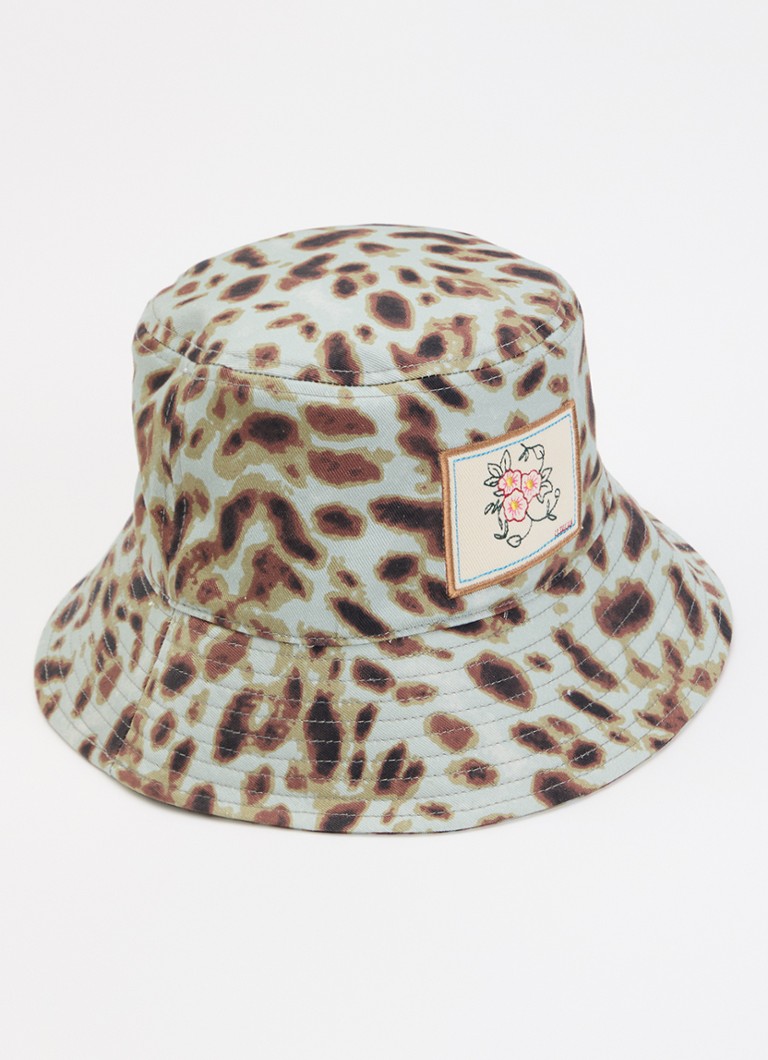 Becksöndergaard Dames Leola bucket hoed met panterprint in de kleur Aquablauw, maat: M/L