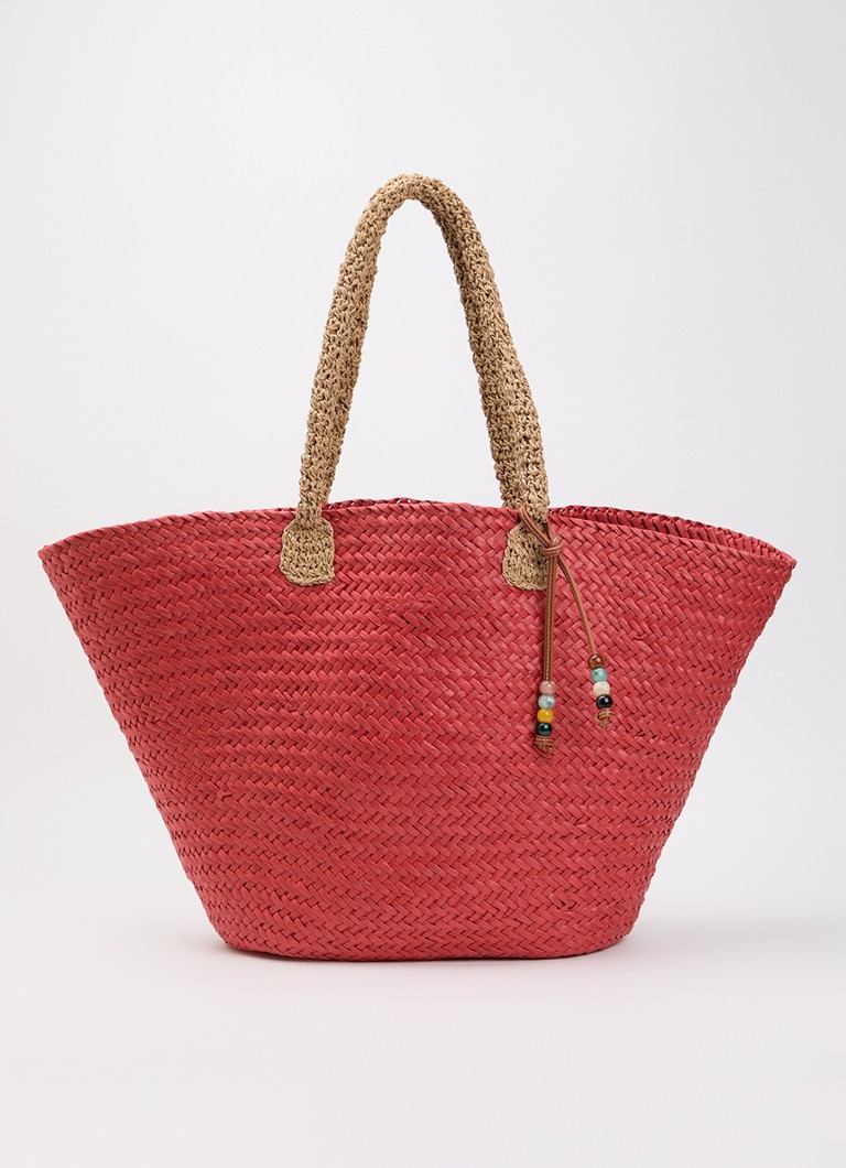 Becksöndergaard Dames Strawie Reese strandtas van raffia in de kleur Koraalrood, maat: 70x40