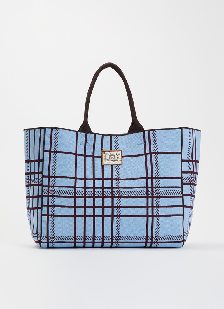 Becksöndergaard Dames Grid Josie shopper met ruitdessin en logo in de kleur Lichtblauw, maat: 42x35cm