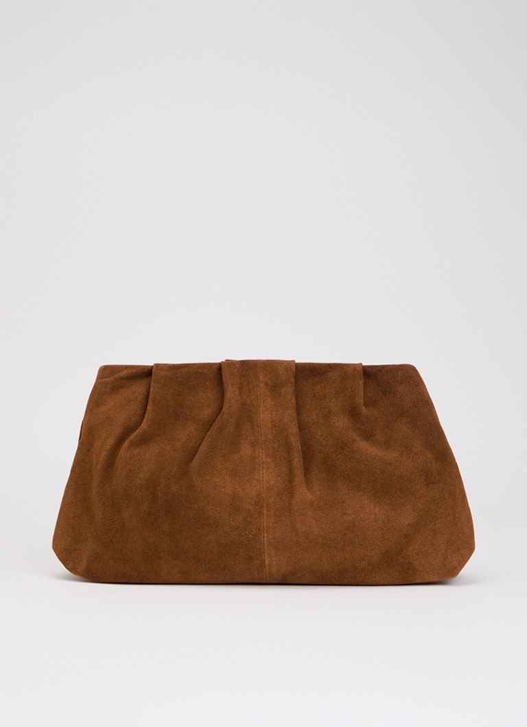 Becksöndergaard Dames Clutch van suède met plooidetail in de kleur Roestbruin, maat: 30x20cm