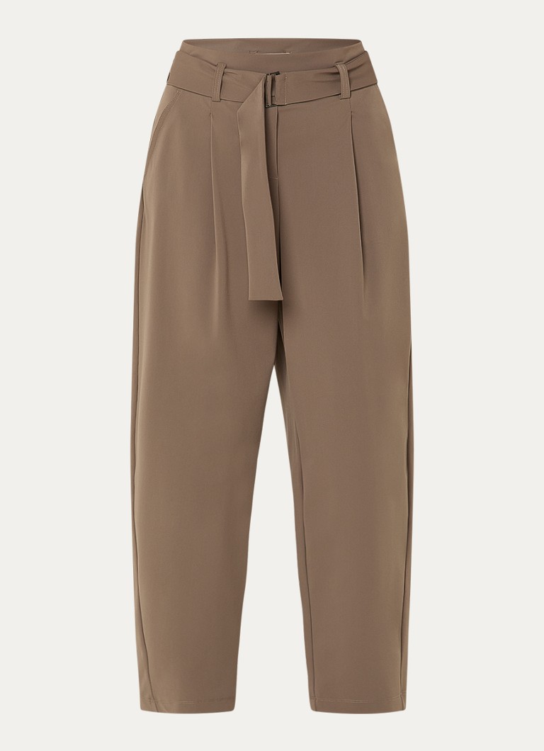 Expresso Dames Mid waist straight fit cropped broek van travelstof met ceintuur in de kleur Bruin