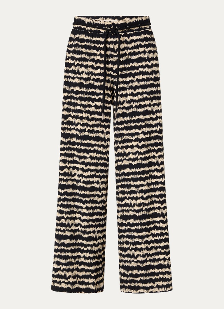 Expresso Dames Mid waist wide fit broek met print in de kleur Zwart