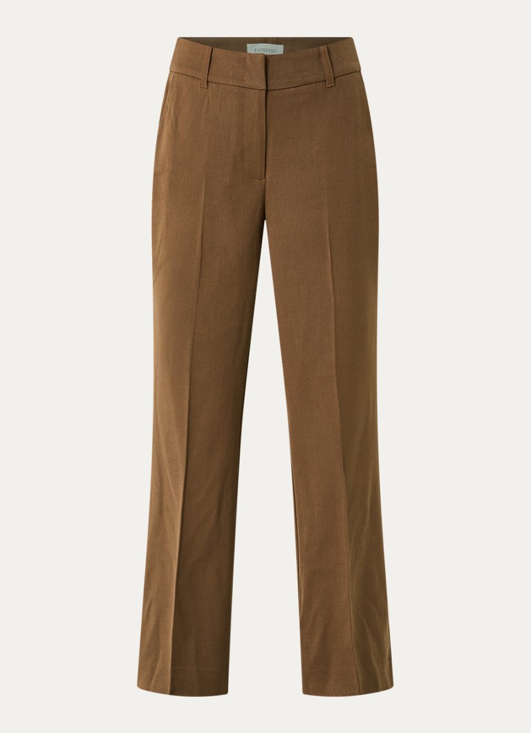 Expresso Dames High waist wide fit pantalon in wolblend met steekzakken in de kleur Cognac