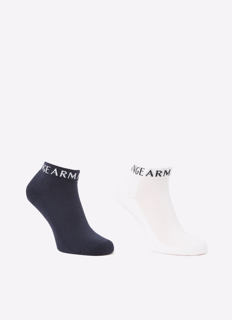 Armani Heren Sneakersokken met logo in 2-pack in de kleur Donkerblauw