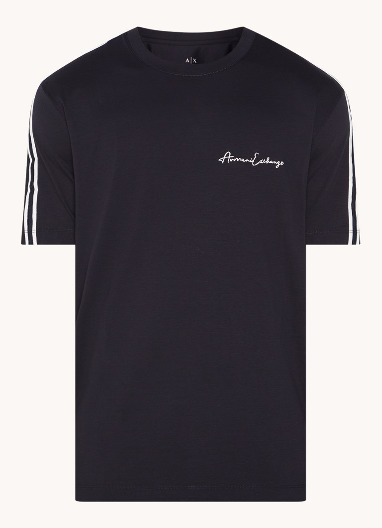 Armani Heren T-shirt met logoborduring in de kleur Donkerblauw