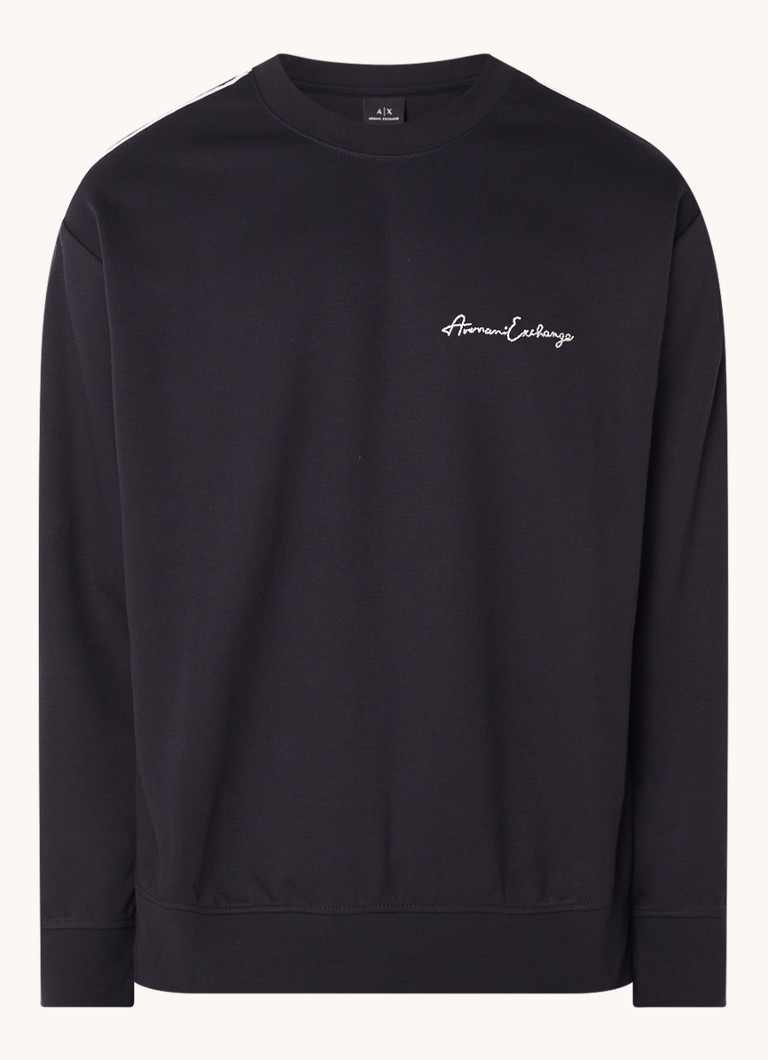 Armani Heren Sweater met logoborduring in de kleur Donkerblauw