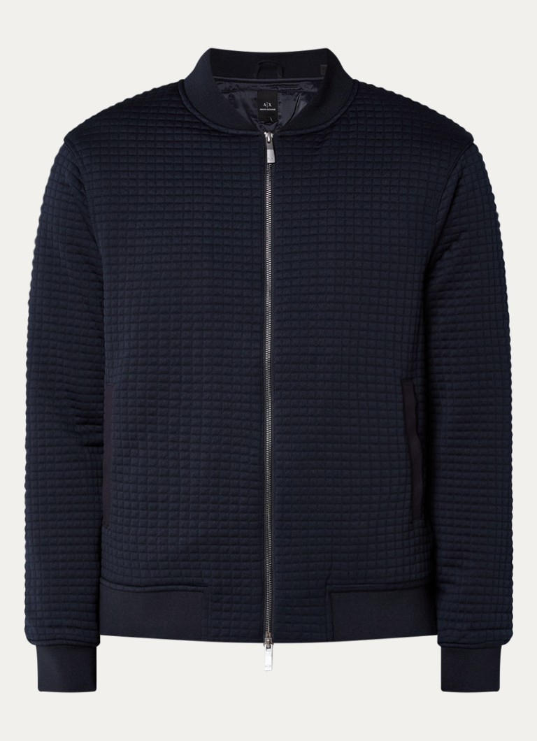 Armani Heren Gewatteerd bomberjack met structuur in de kleur Donkerblauw