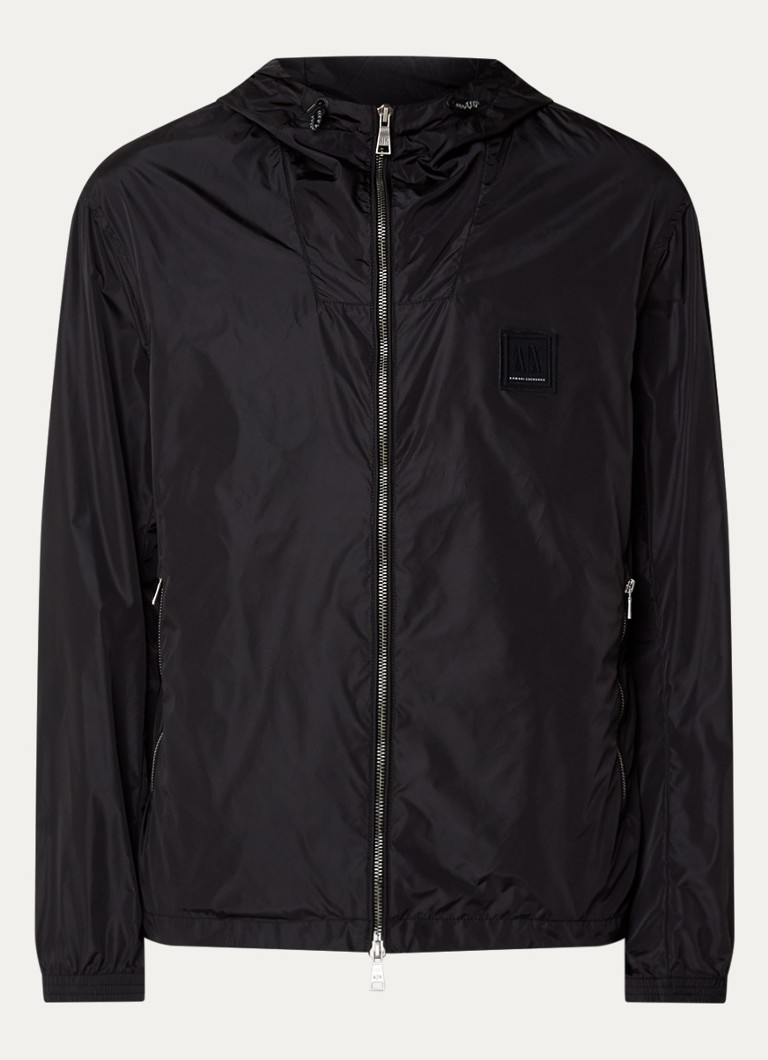 Armani Heren Windjack met capuchon en ritszakken in de kleur Zwart
