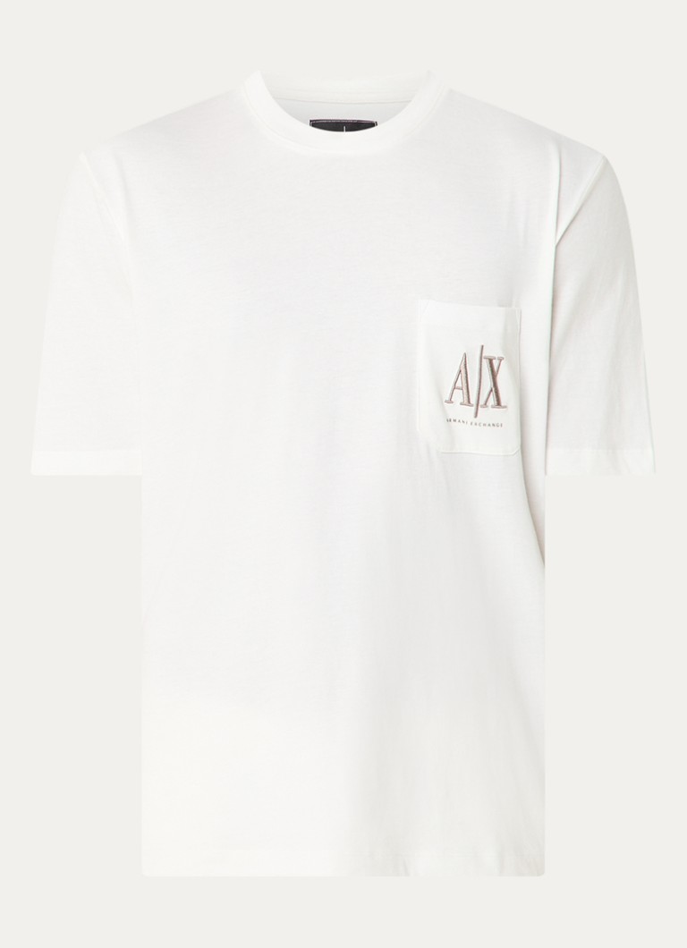 Armani Heren T-shirt met borstzak en logoborduring in de kleur Gebroken wit