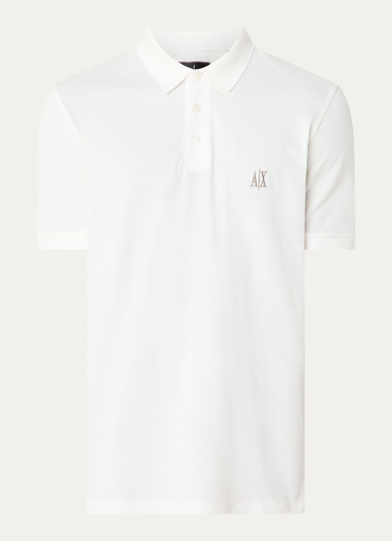 Armani Heren Regular fit polo van piqué katoen met logoborduring in de kleur Gebroken wit