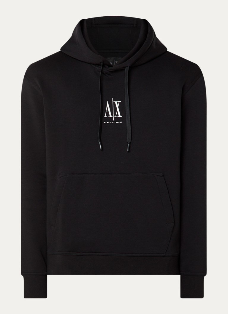 Armani Heren Hoodie met logoborduring in de kleur Zwart