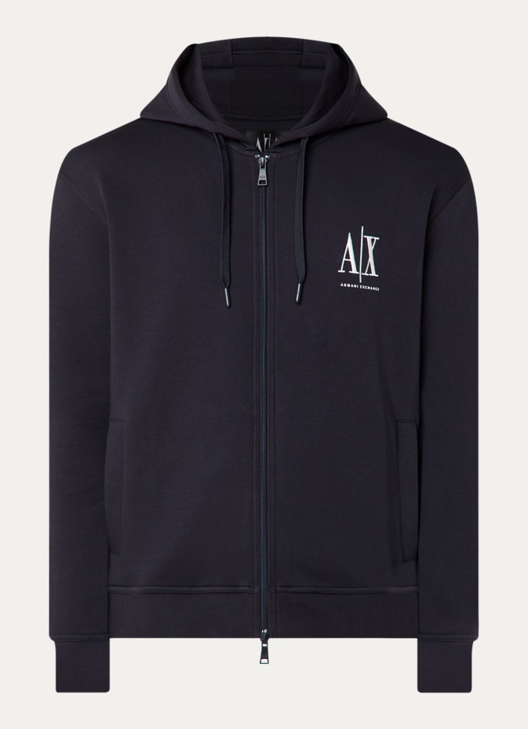 Armani Heren Sweatvest met logoborduring en capuchon in de kleur Donkerblauw