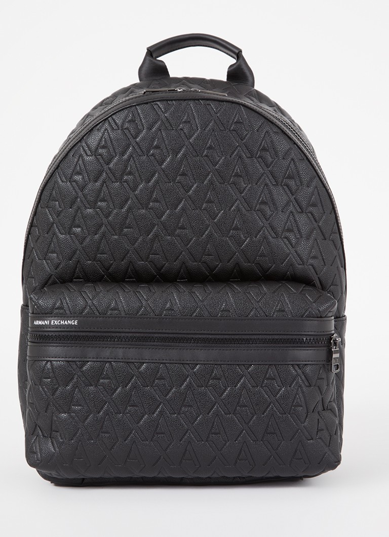 Armani Heren Rugzak met logoprint en 13 inch laptopvak in de kleur Zwart