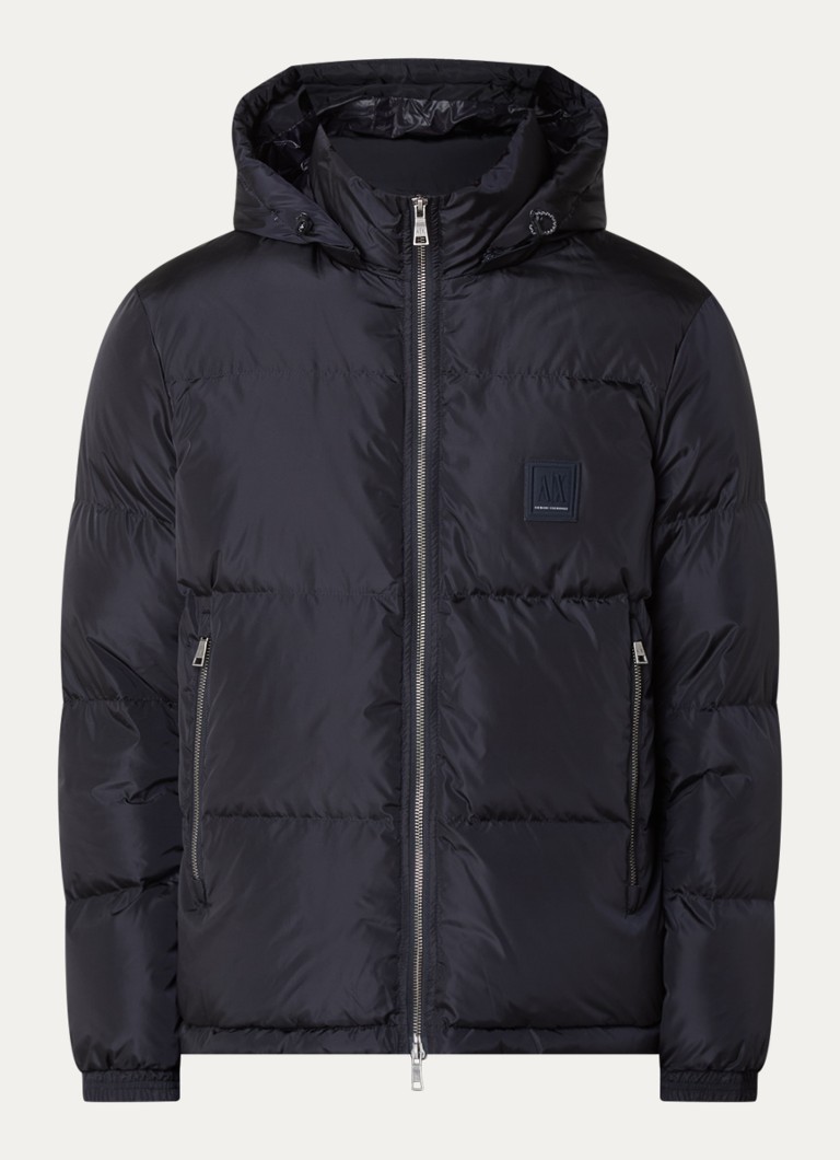 Armani Heren Puffer jack met ritszakken en capuchon in de kleur Donkerblauw