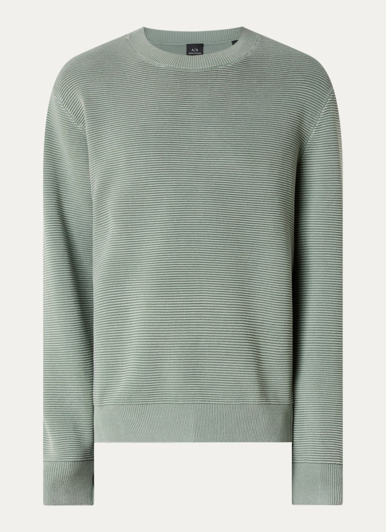 Armani Heren Grofgebreide pullover met ronde hals in de kleur Lindegroen