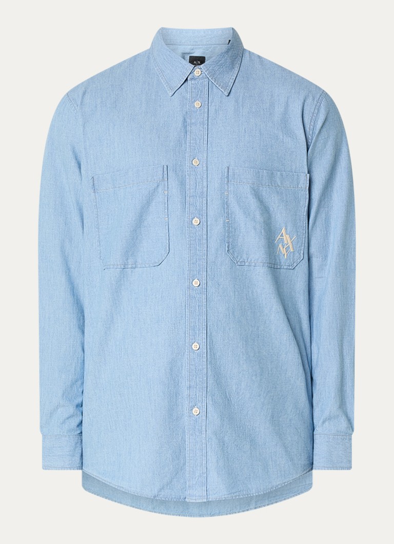 Armani Heren Regular fit overhemd met borstzak en logo in de kleur Blauwgrijs