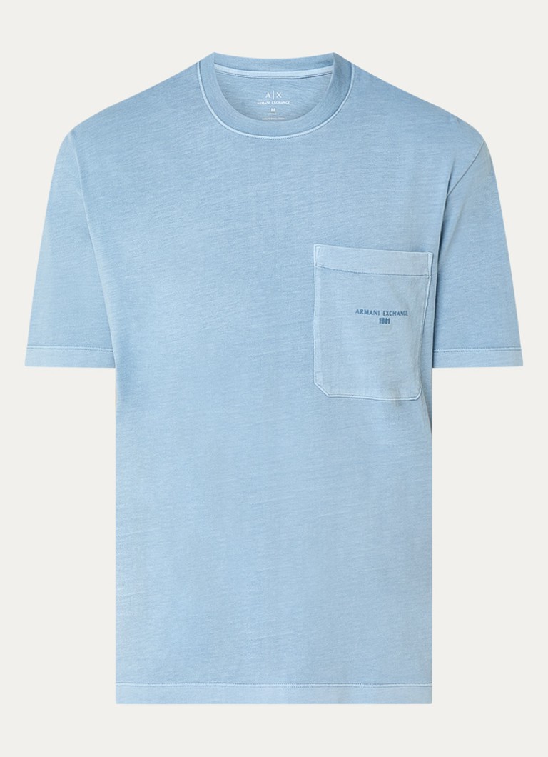 Armani Heren T-shirt met logo- en backprint in de kleur Lichtblauw