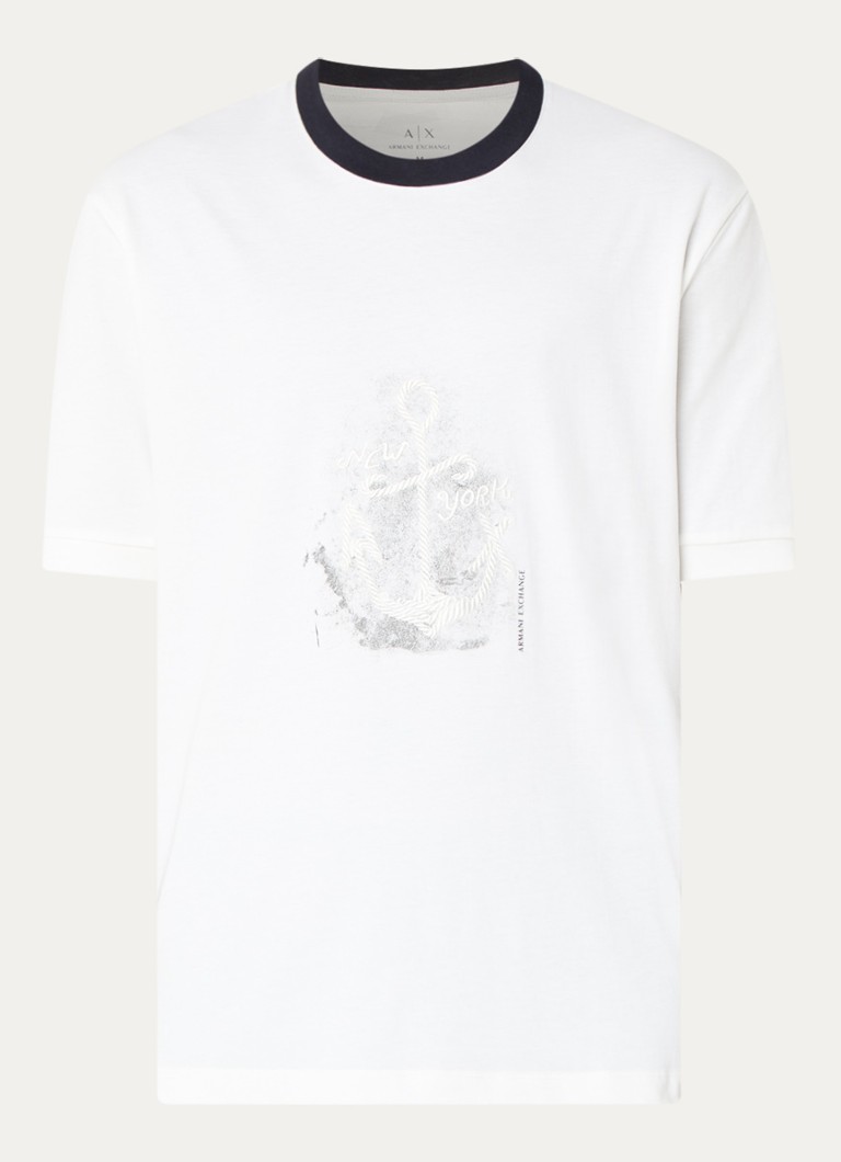 Armani Heren T-shirt met print in de kleur Gebroken wit