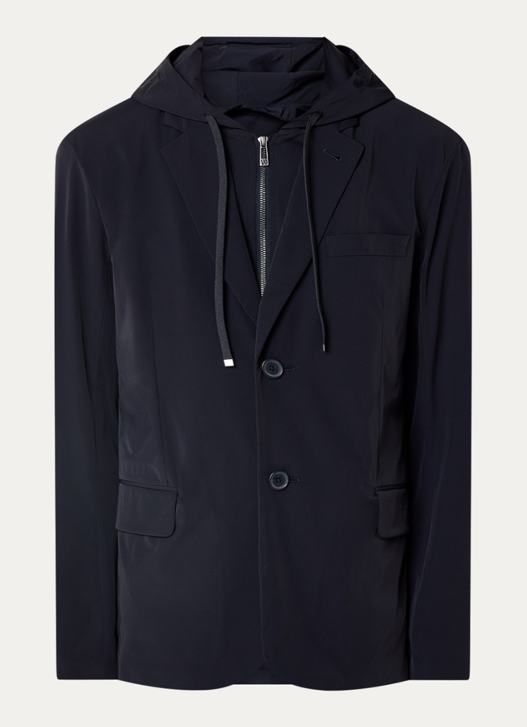 Armani Heren Jack met capuchon en klepzakken in de kleur Donkerblauw