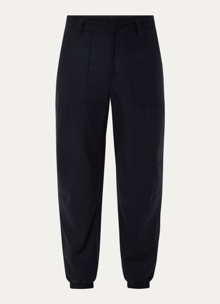 Armani Heren Tapered fit broek in scheerwolblend met opgestikte zakken in de kleur Donkerblauw