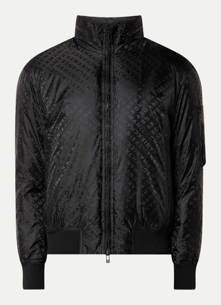 Armani Heren Bomberjack met logoprint en opbergbare capuchon in de kleur Zwart