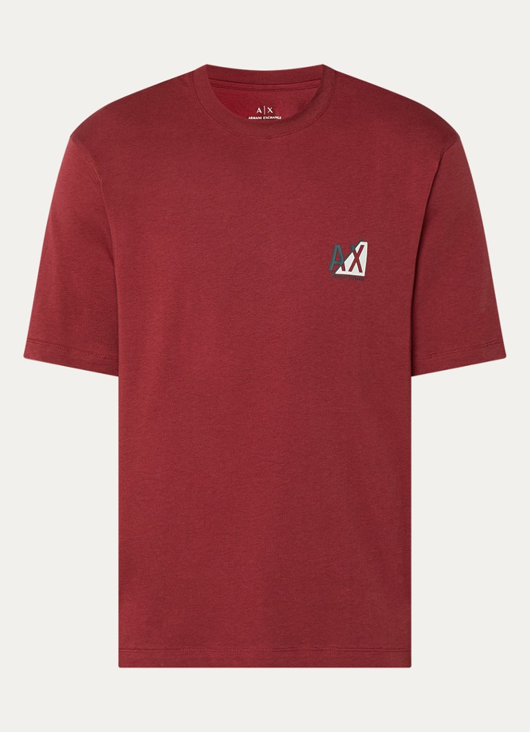 Armani Heren T-shirt met logo in de kleur Donkerrood
